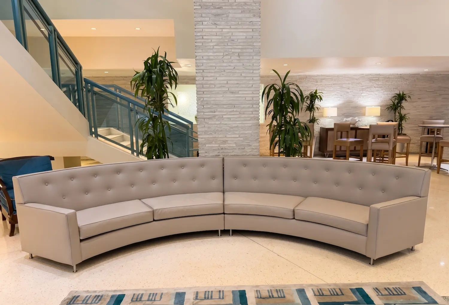 Custom curved leather sectional built for a South Beach hotel lobby by M&M Renovations