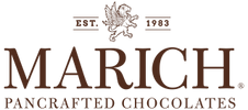 Logo of Marich Confections Company with a decorative element.