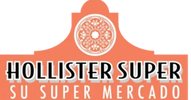 Hollister Super market logo with decorative floral emblem.