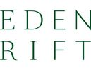 Close-up of a minimalist text logo with the words 'EDEN DRIFT'.