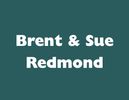 Text displaying the names Brent & Sue Redmond in bold white on a teal background.