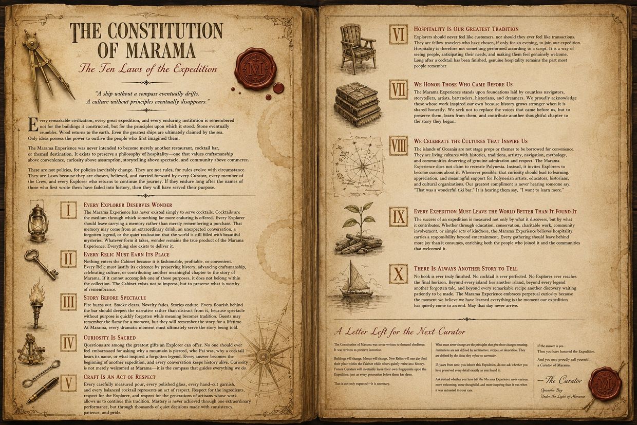 The Constitution of Marama detailing the ten laws of the expedition.