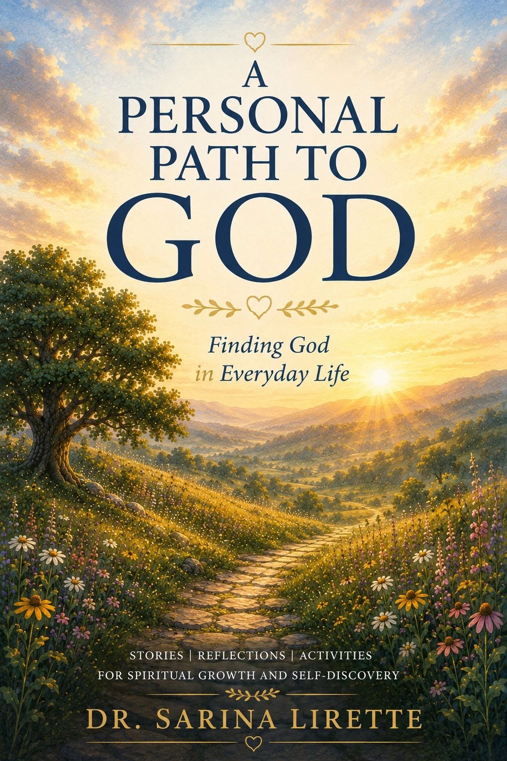 Book cover of a spiritual guide with a scenic path and sunrise.