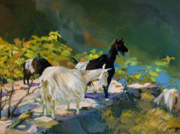 They don't know what standing still is.  A fast oil sketch.