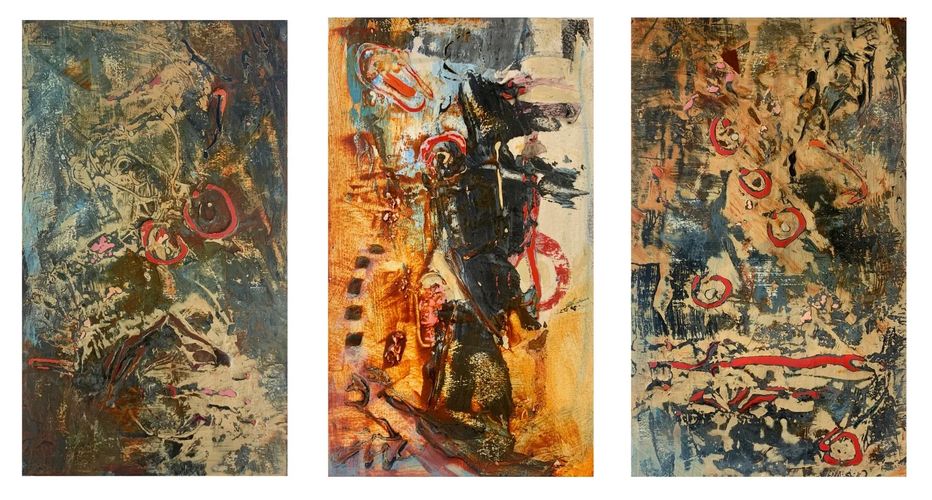 Gail Siegel. Gold and Gray Triptych