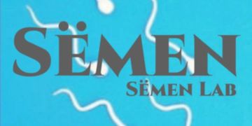 Logo with sperm illustrations and text 'SËMEN SËMEN LAB' on blue background.