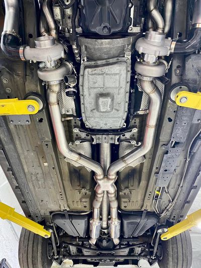 Custom Fabrication Turbo and Exhaust for High Performance Mustang Coyote Race Car