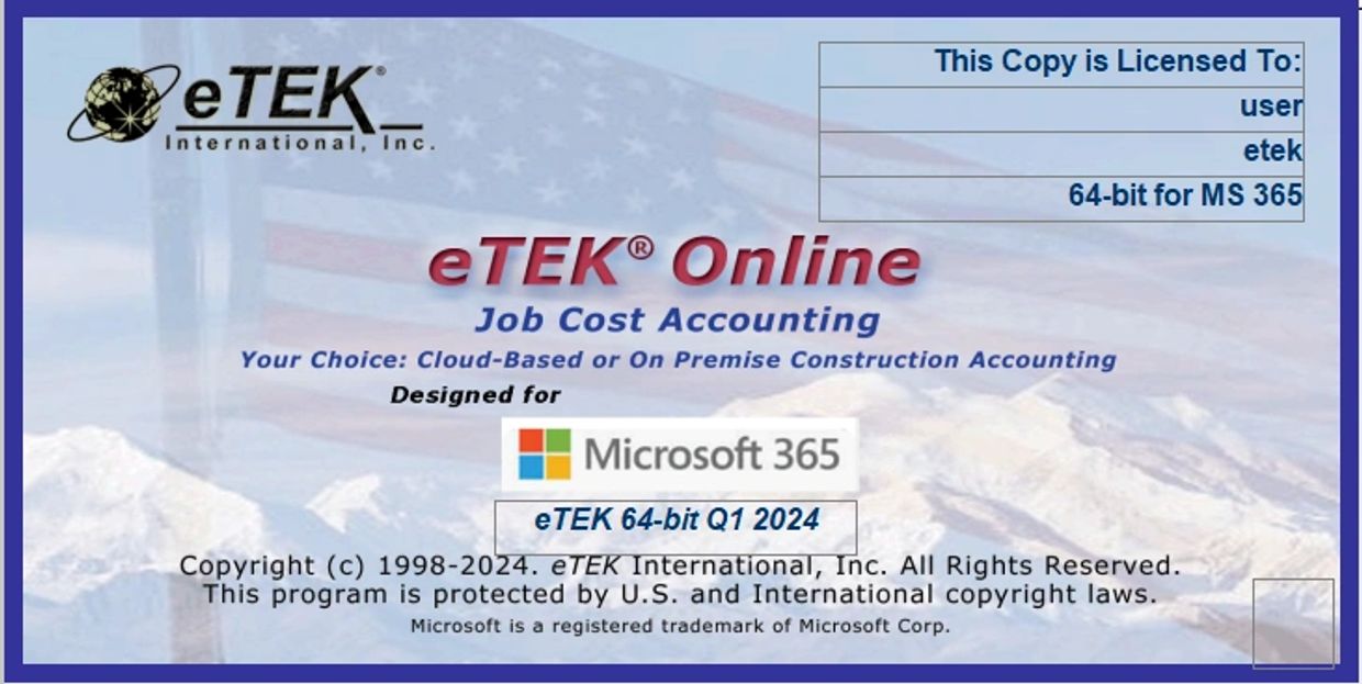 Splash screen that shows when starting eTEK Online