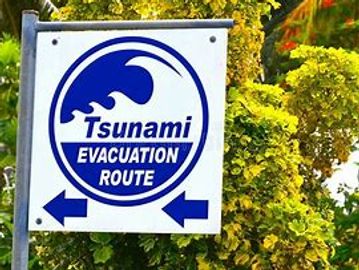 Tsunami evacuation route signage.