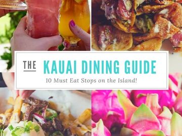 Tropical drink, poke, dragon fruit, guide for local Kauia dinning.