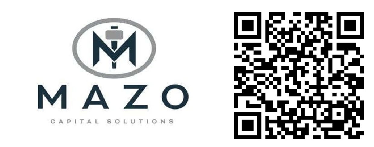 Mazo Capital Solutions logo with QR code for financing and business services.