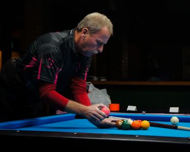 The worlds greatest 9-Ball player, Earl Strickland on the table in Dallas, Texas. 