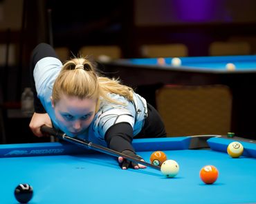 Russian Pool Player Kristina Tkach competes for the World 9-Ball title in Atlantic City, NJ. 