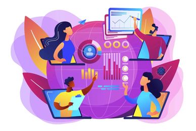a team collaborating with cloud services