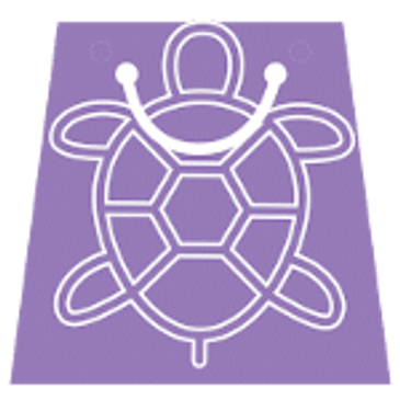 Stylized turtle icon with geometric shell design on purple background.