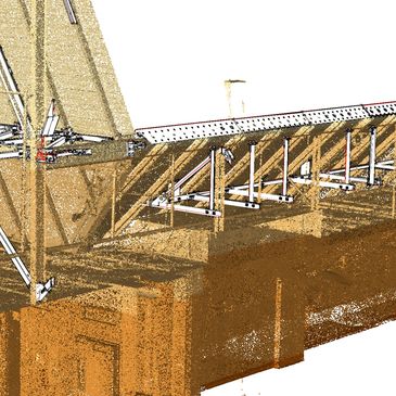Detailed 3D model of a structural framework with beams and supports.