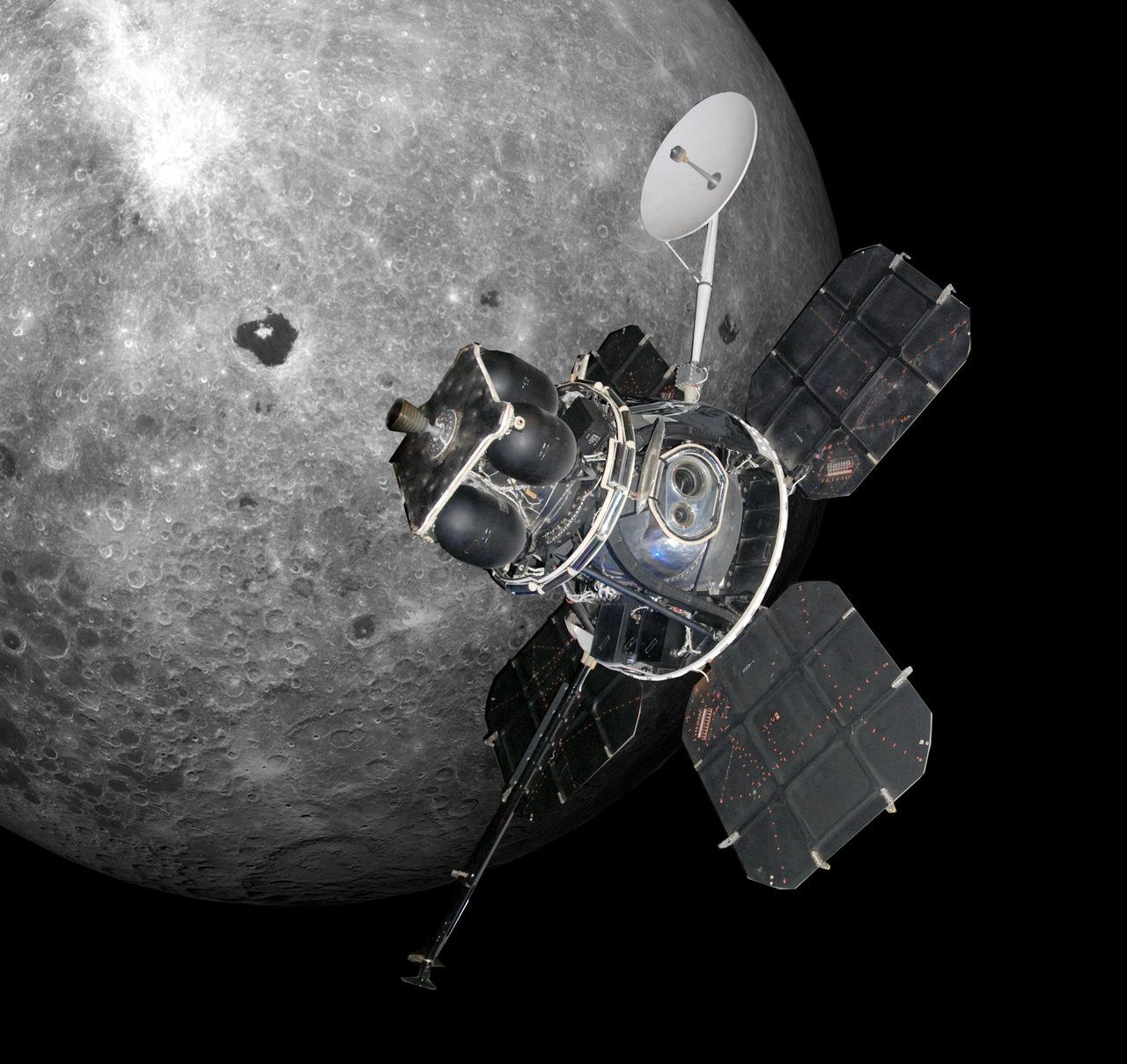 Spacecraft orbiting the moon.
