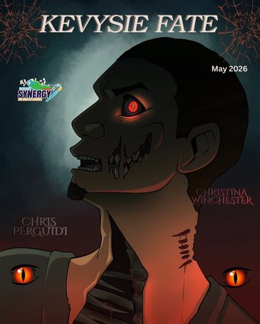 Dark animated horror poster for Kevysie Fate with glowing red eyes and eerie atmosphere.