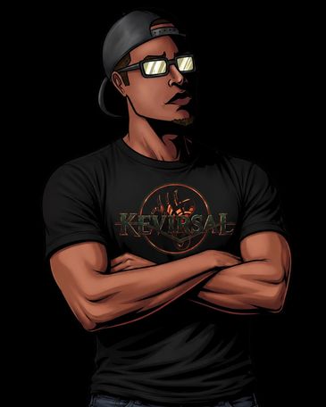 Confident man in black T-shirt and cap.