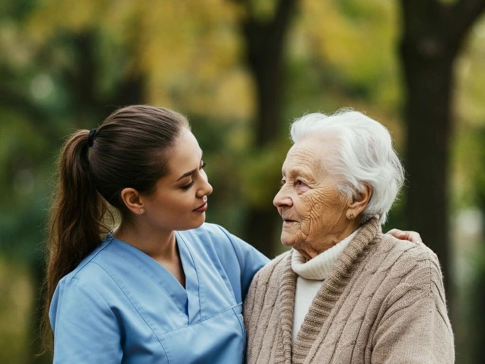Caregiver assisting elderly person