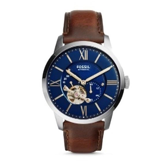 Fossil Men's Watch/Blue Face/Silver Dial//Stainless Steel Case/Brown