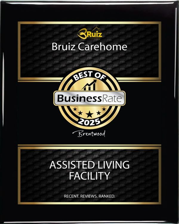 Award plaque for Bruiz Carehome as Best Assisted Living Facility 2025 in Brentwood.
