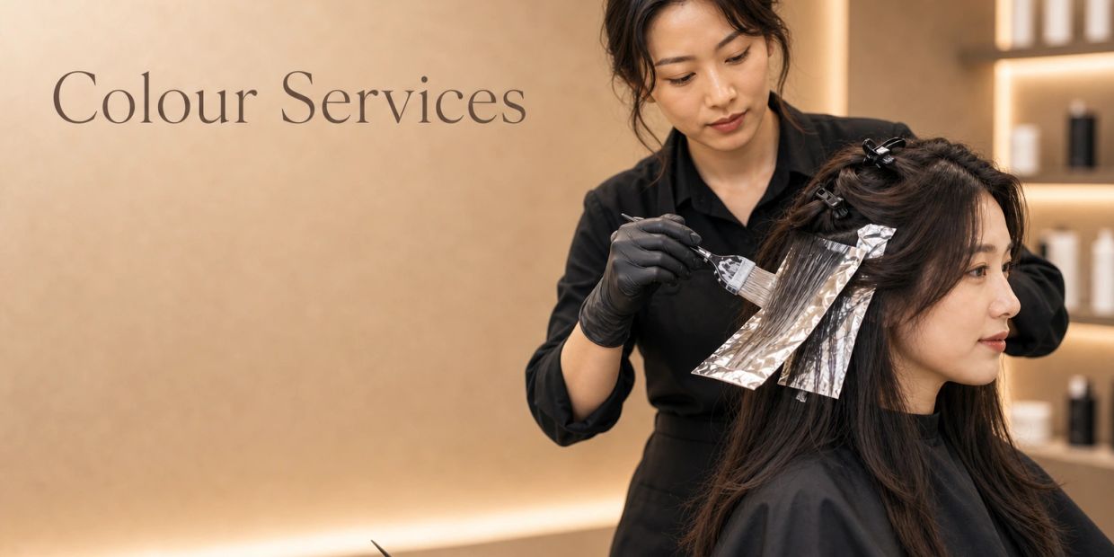 Woman getting hair colored at salon