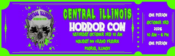 Central Illinois Horror Con event banner with skull graphic.
