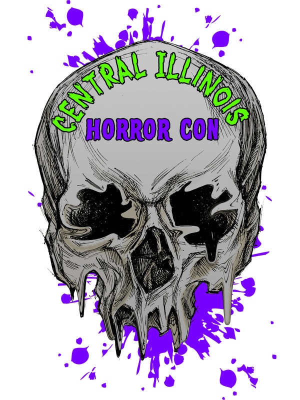 Illustrated melting skull with text for Central Illinois Horror Con.