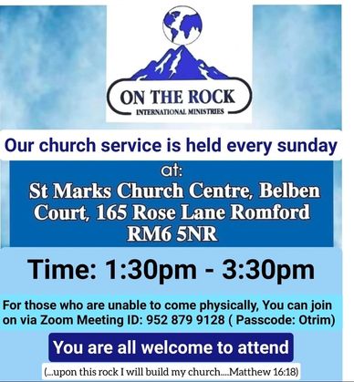 Church service every Sunday at St Marks Church Centre, Romford, with Zoom option.