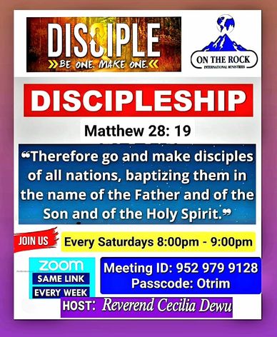 Church discipleship Zoom meeting every Saturday with Reverend Cecilia Dewu.
