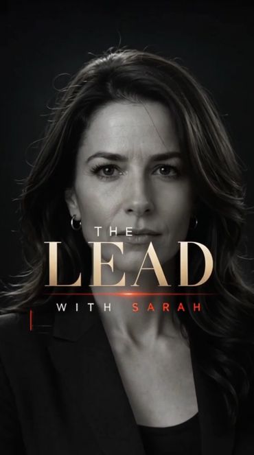 Portrait of a serious woman with the title 'The Lead with Sarah'.