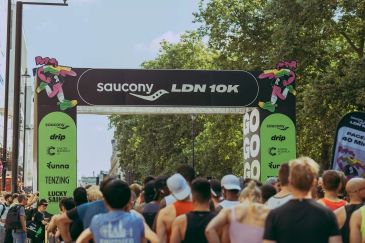 Runners gather at the start line of the Saucony LDN 10K race.