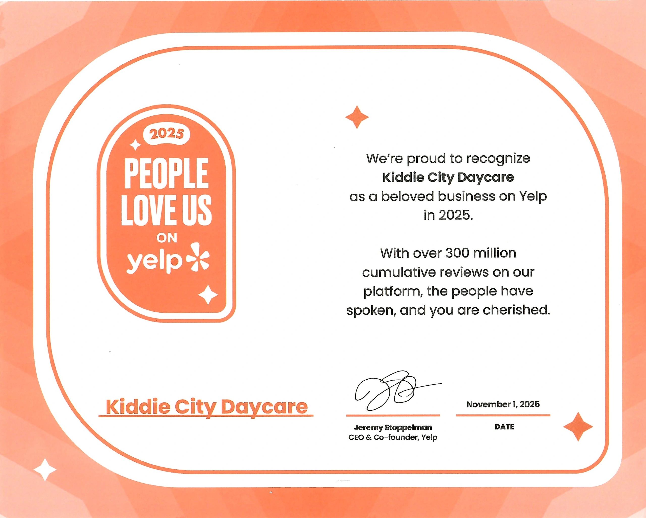 Certificate - People Love Us - Yelp 2025