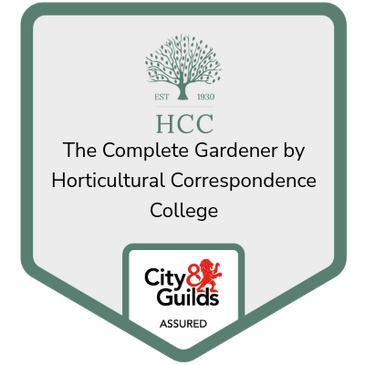 Badge for The Complete Gardener by Horticultural Correspondence College with City & Guilds assured.