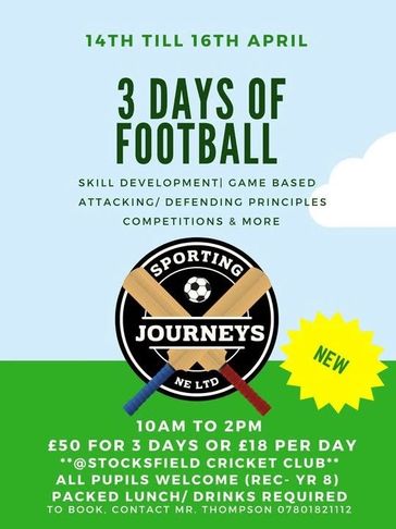 3 days of football advert with Sporting Journeys for the Easter School Holidays