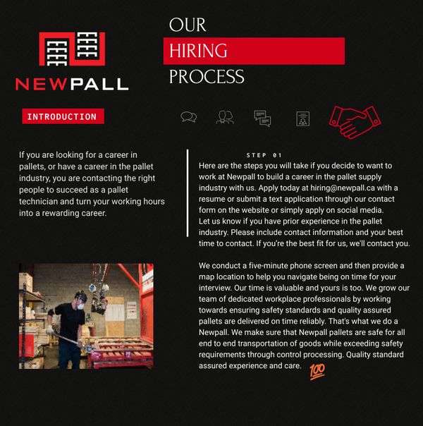 Hiring process. How to acquire a career position with Newpall Pallets. Pallet career opportunities