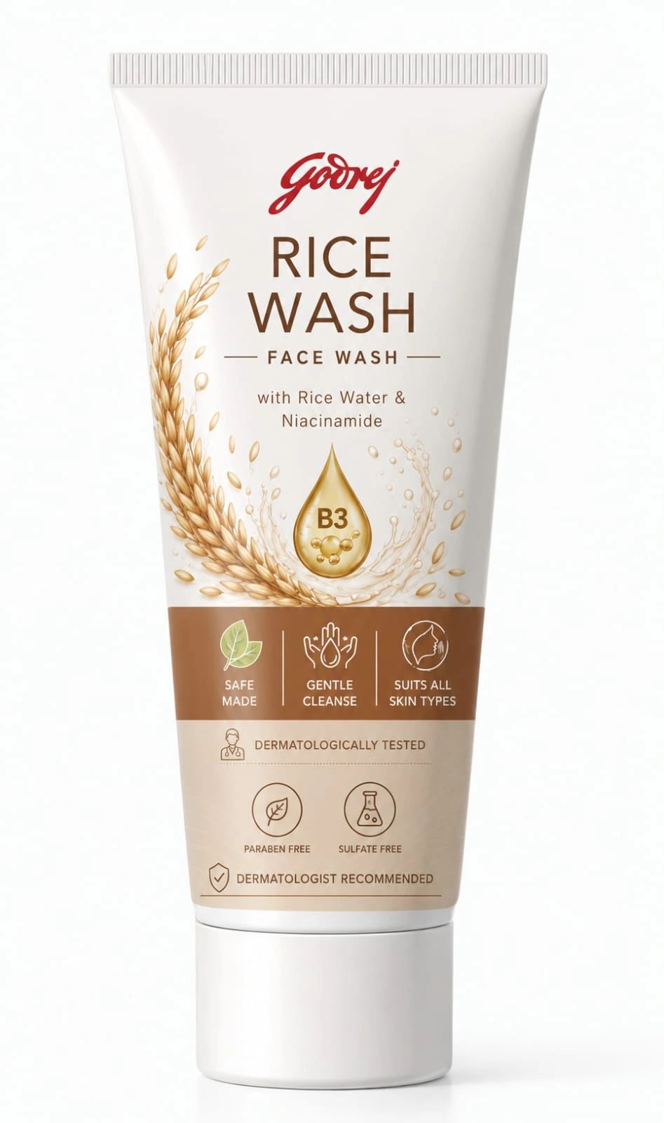 Godrej Rice Wash face wash with rice water and niacinamide.