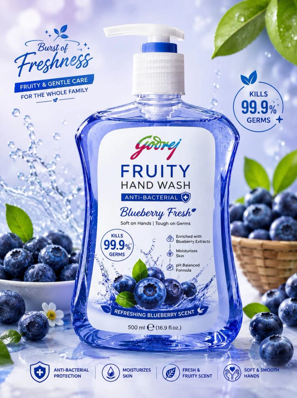 Godrej Fruity Blueberry Fresh antibacterial hand wash.