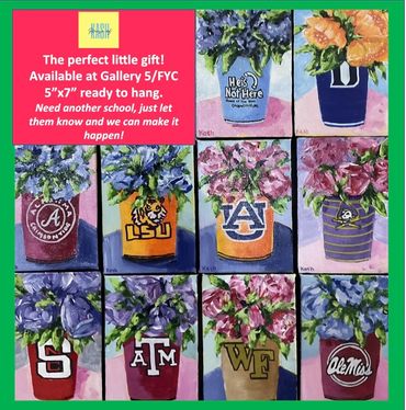 Cup of College minis
5” x 7” and ready to hang
Various Colleges Available
Ask manager about special 