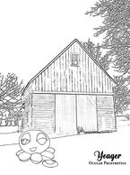 coloring page of the ocular octopus in front of large barn 