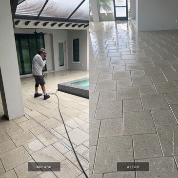 Before and After wash and seal of shell lock pavers