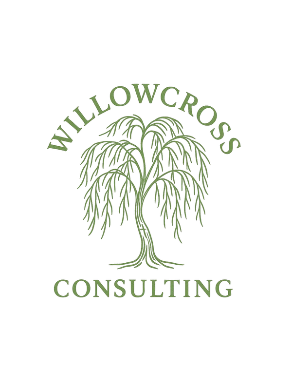 Logo of Willowcross Consulting with a willow tree graphic.