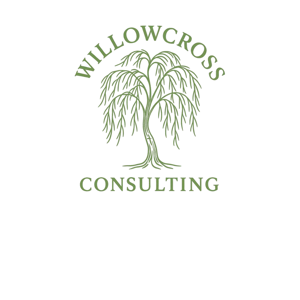 Logo of Willowcross Consulting with a green willow tree illustration.