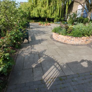 Spode rose garden stone paving cleaned in Stoke. 