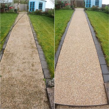 Resin path way before and after pressure washing