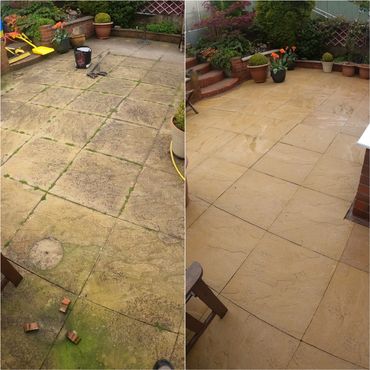 Patio paving slabs cleaned with pressure washer in Fenton, Stoke On Trent.