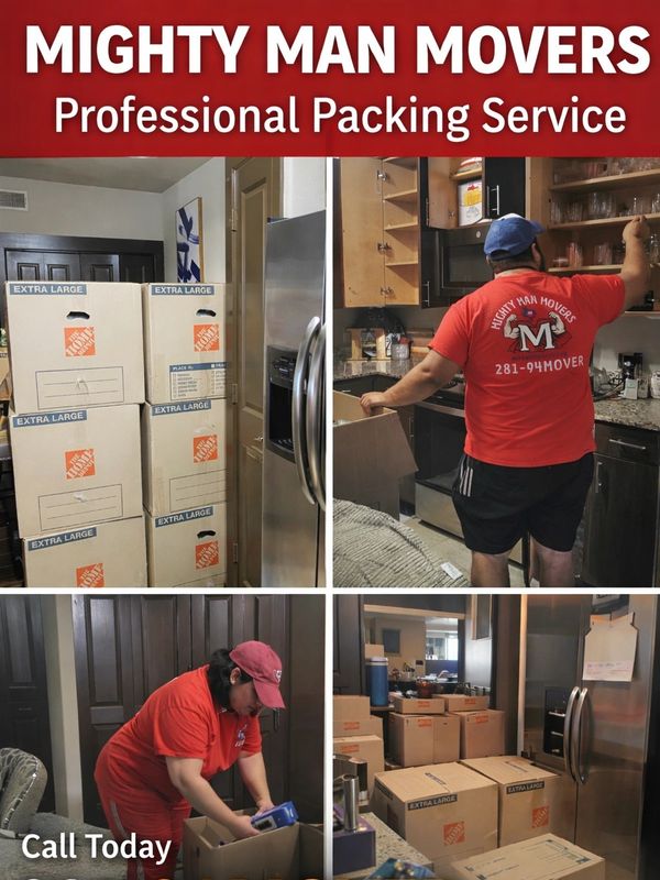 Professional Packers Houston Texas Mighty Man Movers kitchen packing china packing delicate items 