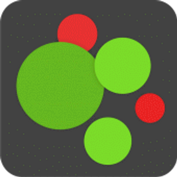 Abstract image with overlapping green and red circles on a dark gray background.
