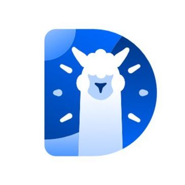 A stylized llama inside a blue letter D logo.